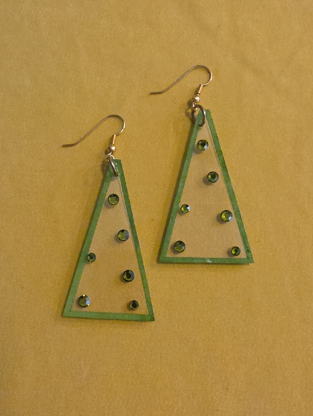Vintage Pair Mid-Century Style Lucite, Rhinestone& Gold Tone Geometric Earrings